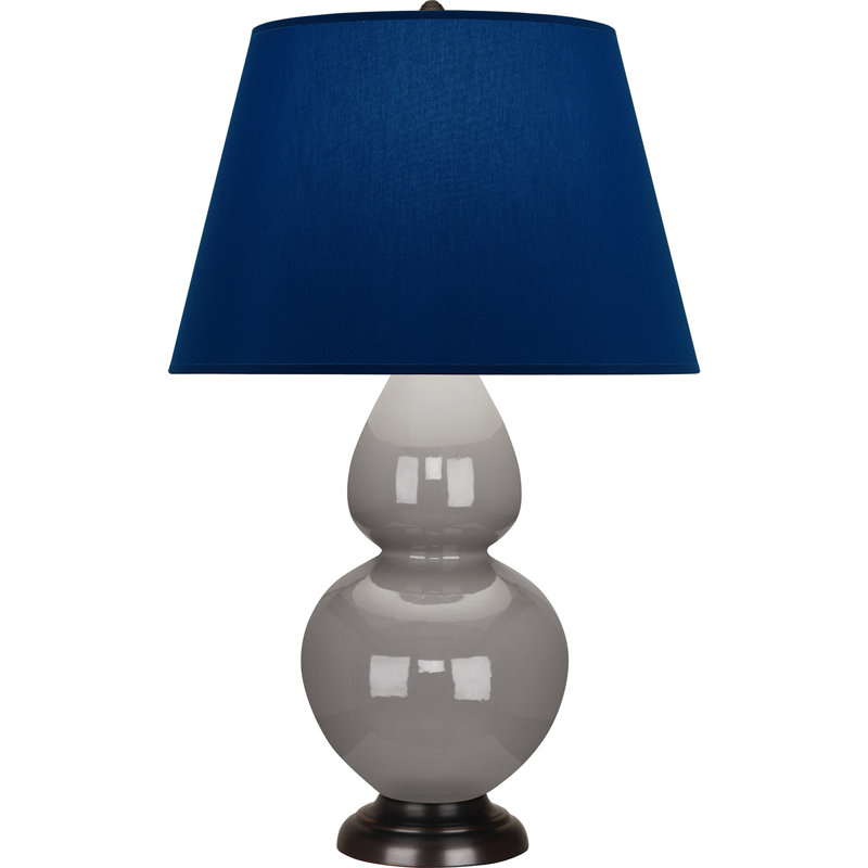 Lampe de table double gourde en céramique, Bleu marine/gris, Taupe fumé glacé / bronze, Bronze