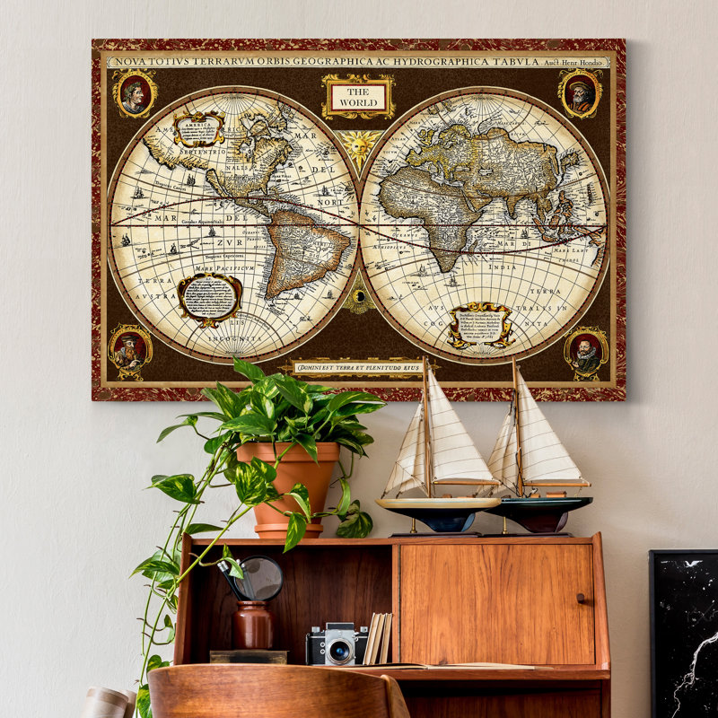 «Decorative World Map», reproduction d'art sur toile, H 12 po x l 8 po x P 1 po