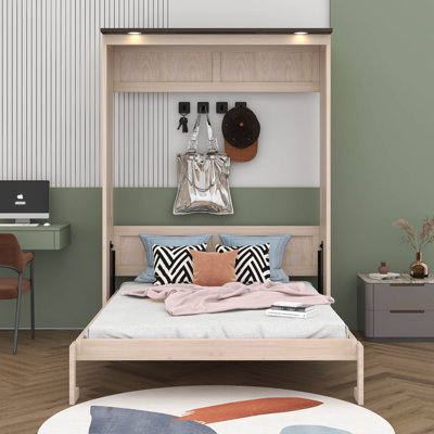 Grand lit escamotable avec canapé et DEL, lit mural multifonctionnel pour le bureau personnel d'une chambre d'amis