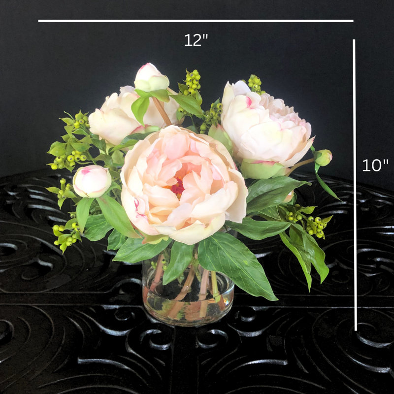 Faux peony arrangement in vase, Light Pink