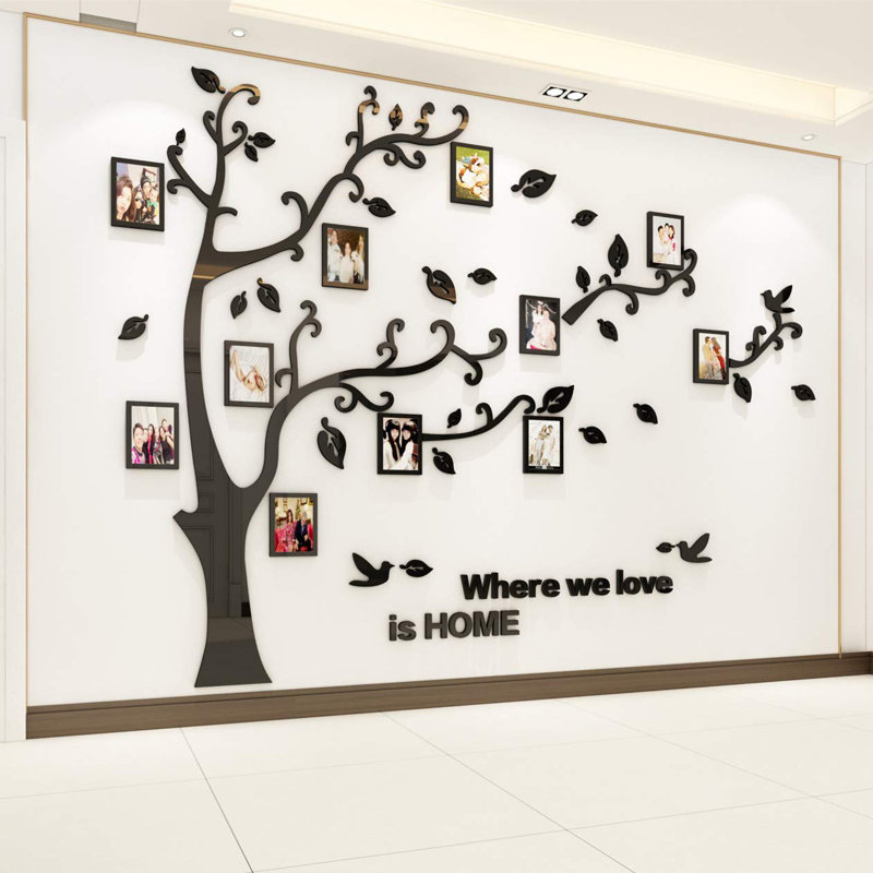 XXL Black Acrylic 3D Family Tree Wall Decal with Photo Frames