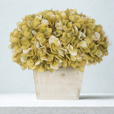 Synthetic Fabric Sage/Cream Hydrangea Arrangement in Planter