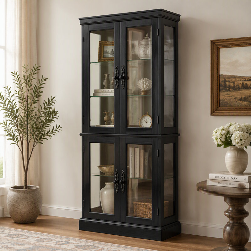 Élégante vitrine vitrée avec cadre en bois pour le salon, la cuisine, le garde-manger, idéale pour le rangement de bouteilles de vin, de jouets et d'objets de collection