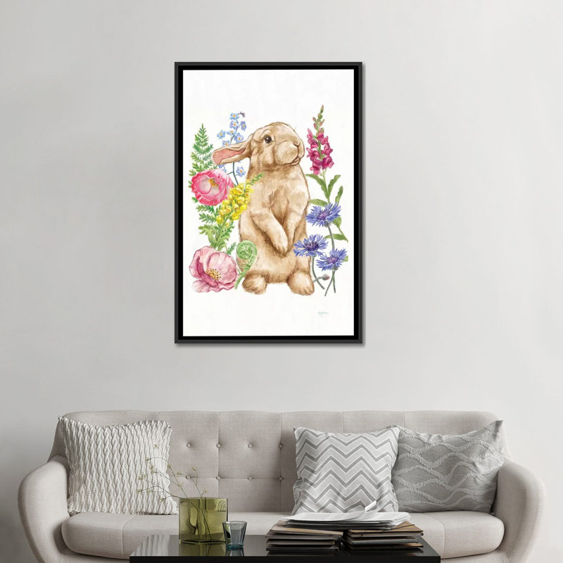 « ensoleillé lapin iii », reproduction d’impression sur toile, H 26 po x l 18 po x P 1,5 po, Toile avec cadre noir