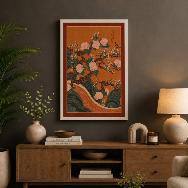 Flowering Branches in Bloom Botanical - Wrapped Canvas, 36x24 - 91.4 x 61.0 cm, Cream Border