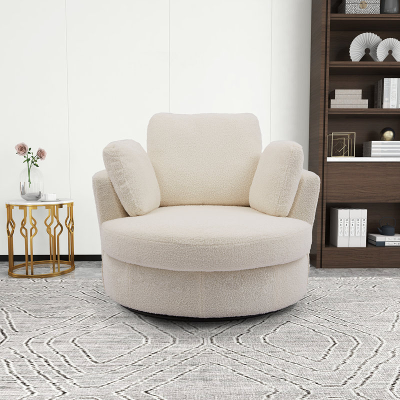 Chemaia Upholstered Swivel Barrel Chair, Ivory Boucle
