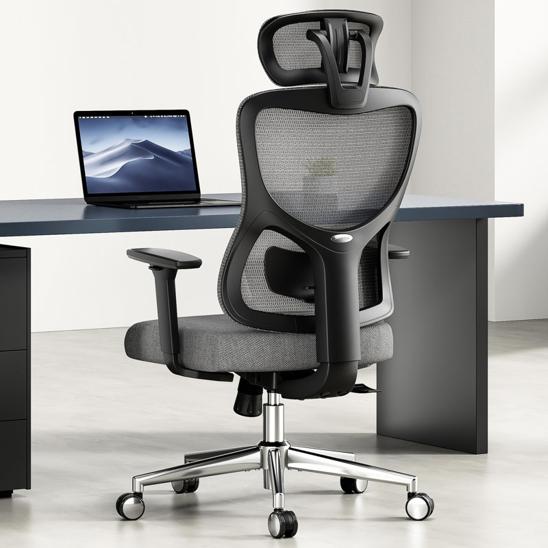 Mesh Desk Chair With Ergonomic "S" , Adjustable Lumbar And , 3D , For Home Office, Black & Grey, High - Density Sponge Cushion Comfy Design, Neck Support, 35 Degree Armrest Mobility, Soft Pu Padding
