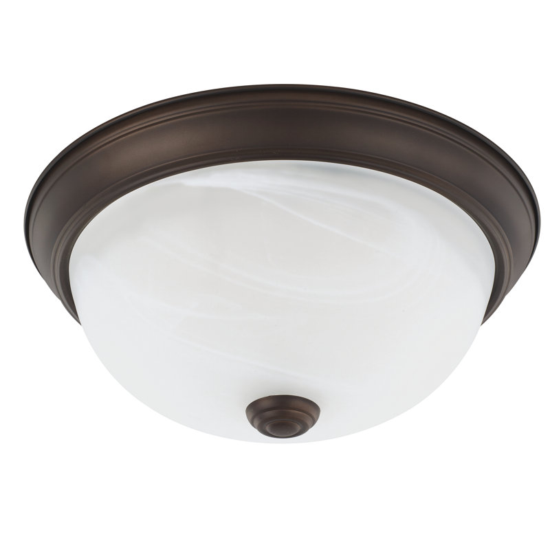 Plafonnier encastré 13 po 2 lumières Indépendant, Bronze, Blanc faux Verre albâtre, H 5,25 po x l 13 po x P 13 po