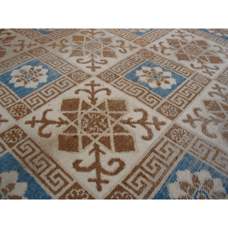 Antique Mongolian Chinese Allover Geometric Knotted Rug