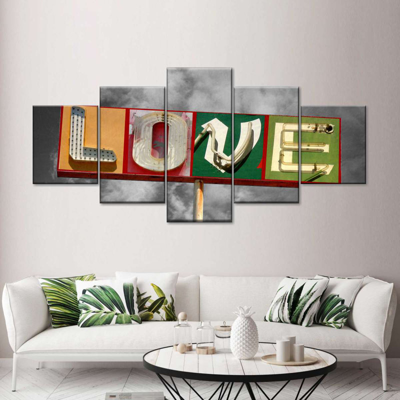"Love Love", impression sur toile 5 pièces, H 30 po x l 68 po x P 1 po