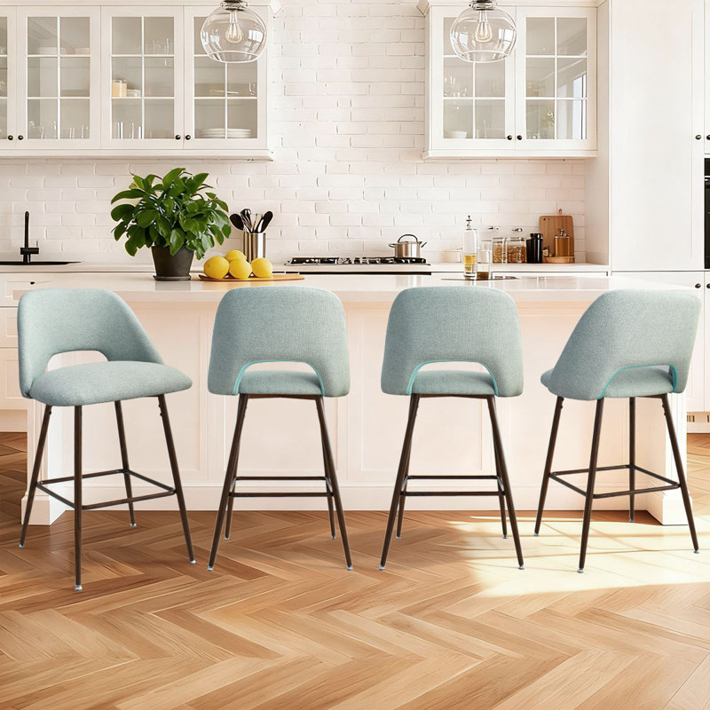Ensemble de 4 tabourets de bar 26 po avec pieds en métal, Aqua/Polyester