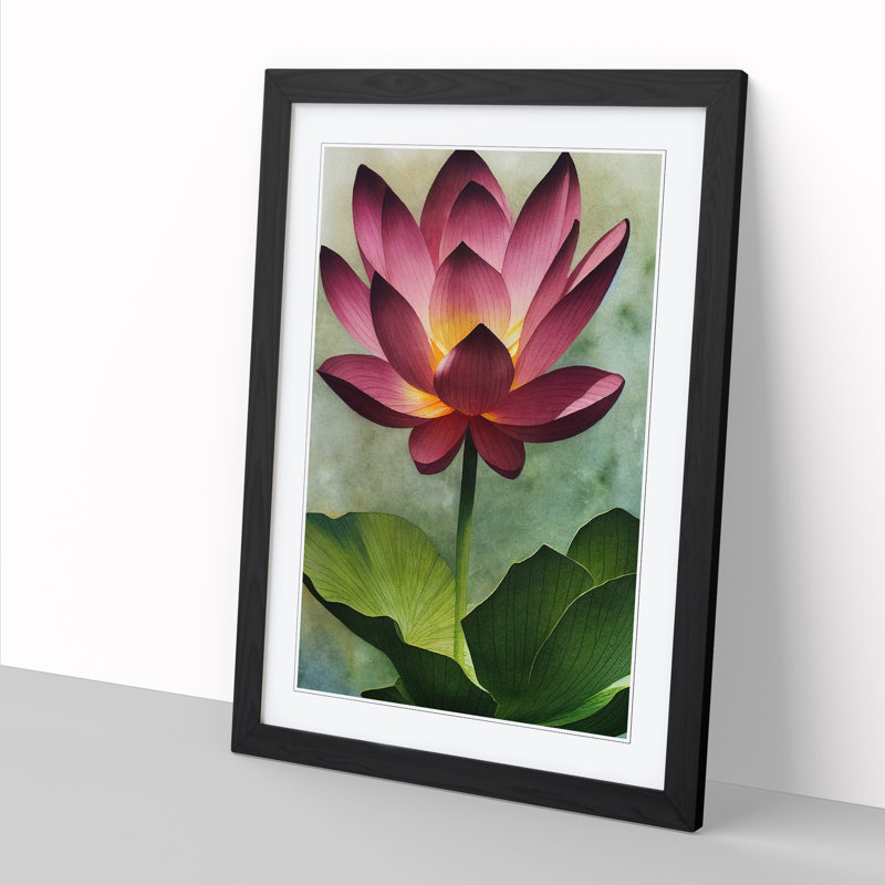 Watercolour Lotus Flower - Single Picture Frame Print, Black, 64cm H x 46cm W x 2cm D