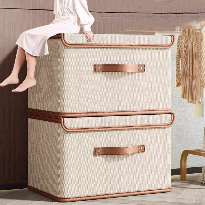 2 PCS Storage Bins with Lids, Collapsible Closet Organizer Container, Fabric Organizer Box with Handles, Decorative Storage Boxes with Lids for Organizing Clothes, Books, File,