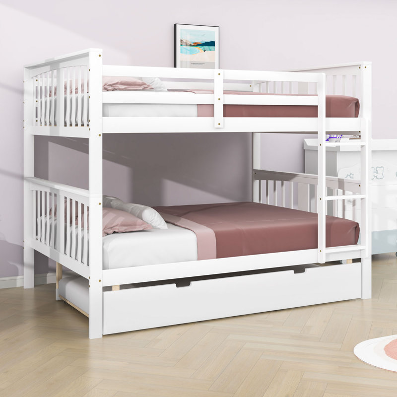 Dorbad Full over Full Bunk Bed with Built-In Ladder , Trundle Bed Included, White