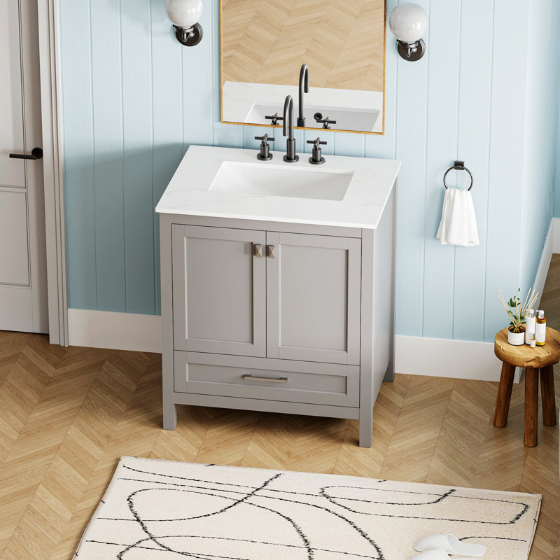 Meuble-lavabo autoportant avec lavabo rectangulaire, armoire de rangement avec porte à fermeture en douceur, rangement de salle de bain pour la maison
