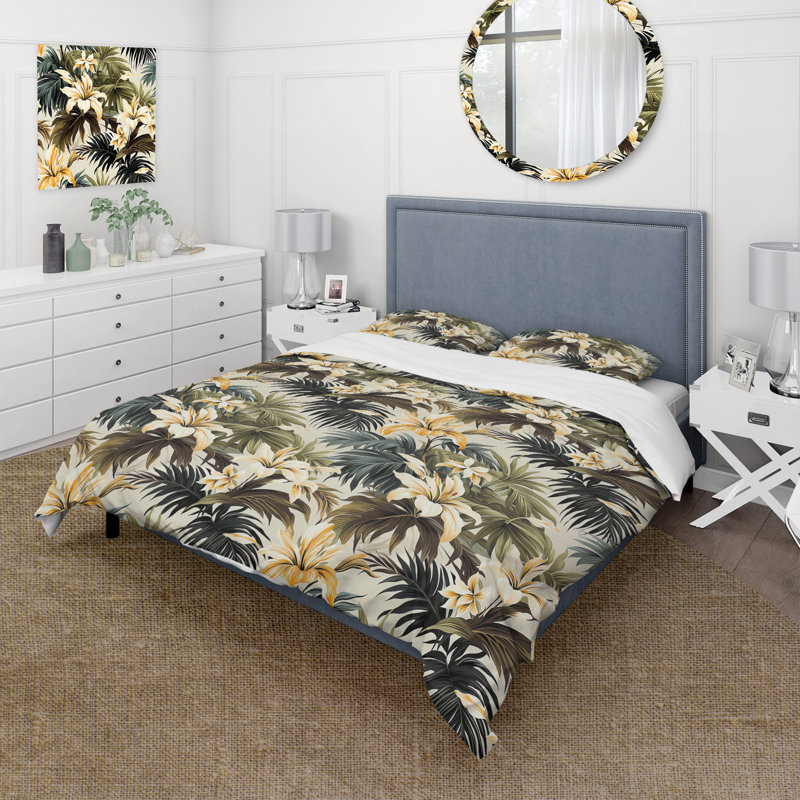 Literie Aaryah, Housse de couette pour grand lit et 2 taies décor
