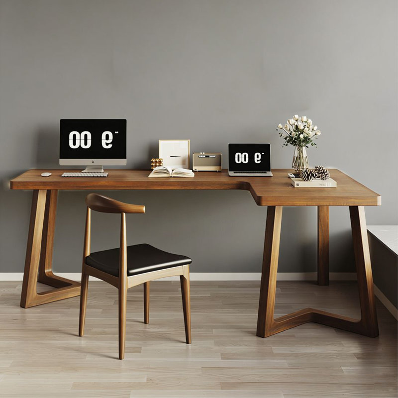 Bureau d'écriture en L en bois massif brun noisette, Retour à droite, H 29,53 po x l 70,87 po x P 47,24 po