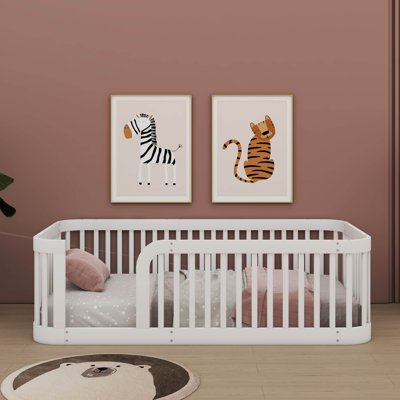 Trendy Twin Wood Floor Bed Frame With Chic Fence Detailing