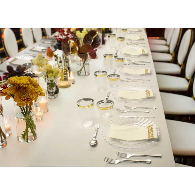 12 oz Clear Plastic Cups with Gold Rim, Set of 100