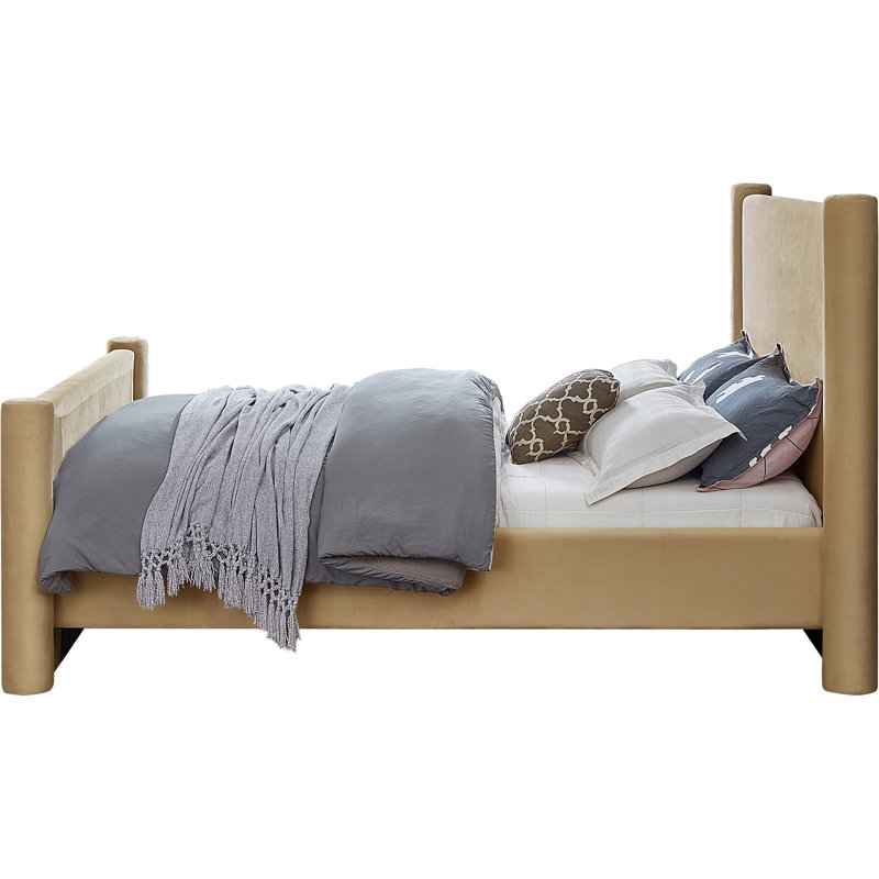 Elias Upholstered Platform Bed, Camel Velvet, Full/Double