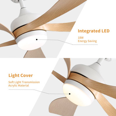 Ventilateur de plafond moderne à 5 pales de 52 po avec ensemble d'éclairage à intensité variable et télécommande TurboBreeze