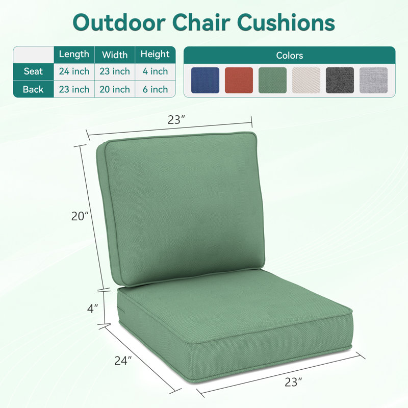 Outdoor Chair Cushions, 24" X 23" High-Density Foam Deep Seat Patio Cushions Olefin Fabric & Removable Zipper Cover Outdoor Furniture Replacement Cushions