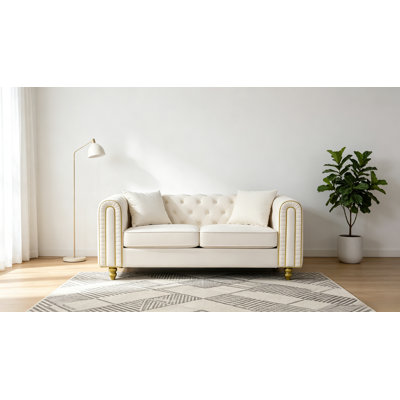 Chesterfield Velvet Sofa, Tufted Rolled Arm Couch With Gold Legs, Hardwood Frame Glam Living Room Furniture