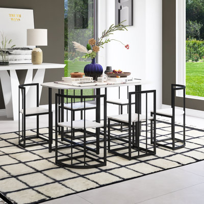 Ensemble de table de salle à manger moderne et compacte de 55 pouces avec table de cuisine en faux marbre Hofer