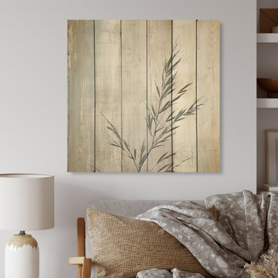 Feuilles grises et étain pin - feuilles, art mural sur bois de pin naturel