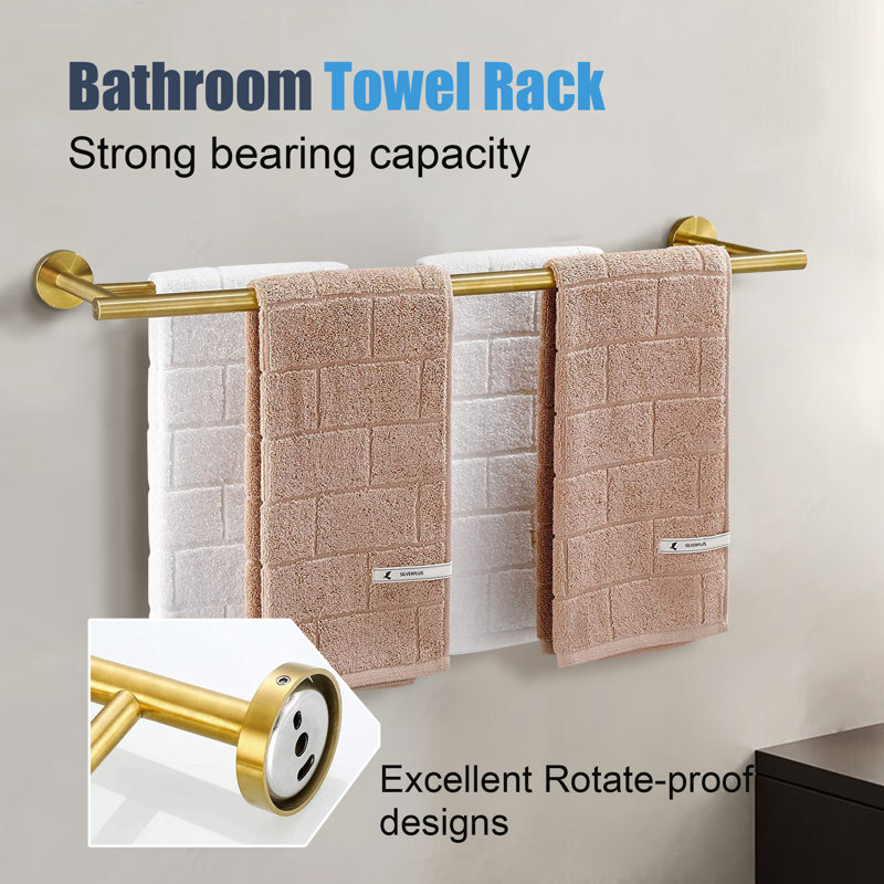 Double Wall Mounted Towel Bar, Brushed Gold
