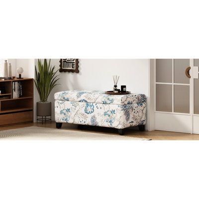 Multi-Functional Blue Flower Storage With Soft-Close Hinges, Material, Suitable For Bedroom And Storing Board Games Luxury , Function As Footrest, Seat Store In Office