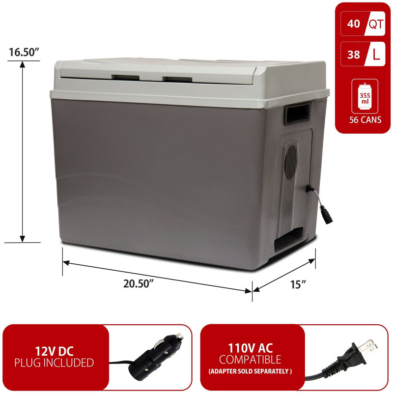Glacière / refroidisseur électrique Koolatron 12V 38L (40 pte), porte réversible, gris