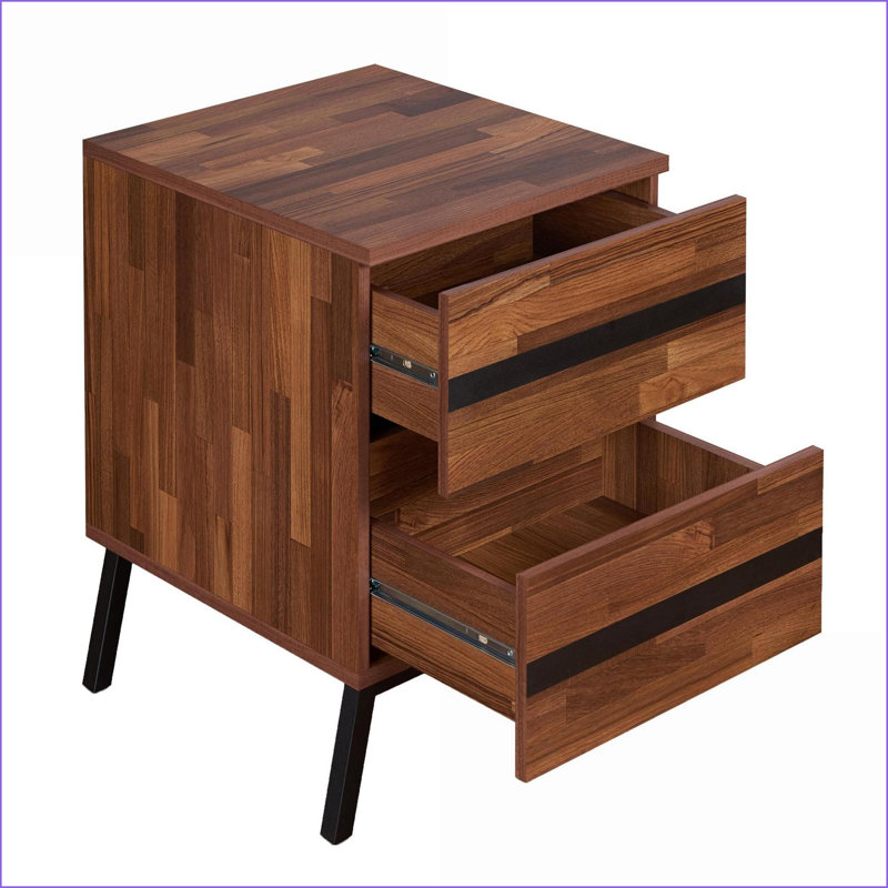 Walnut &amp; Sandy Black 2-Drawer Modern Bedroom Nightstand