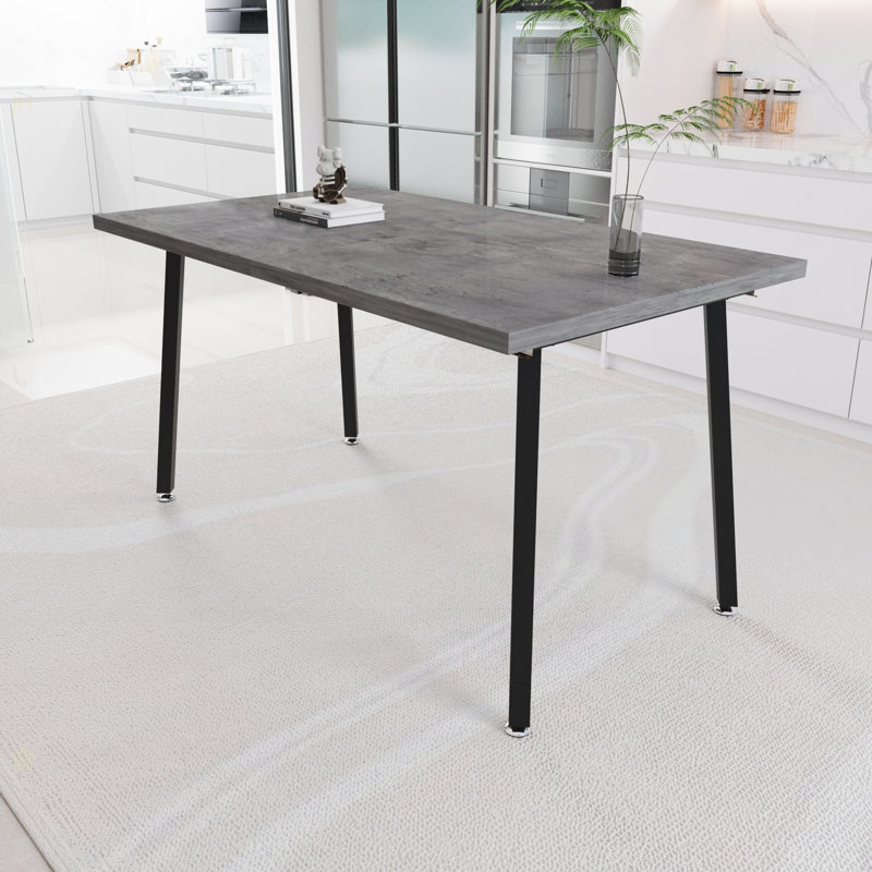 55.12-70.87"Expandable Modern Kitchen Dining Table, Rectangular MDF Dining Table For 4-6 People, Medieval Industrial Style, With Black Metal Legs, Suitable For Home&Kitchen (Gray)