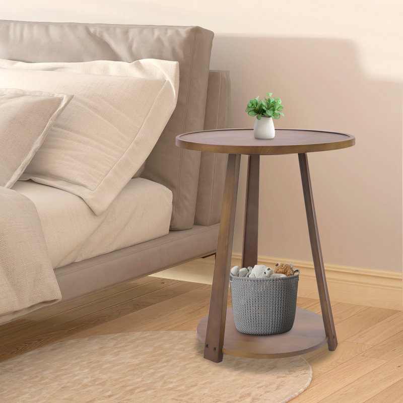 Table de bout avec table de bout 19,6 po à 2 niveaux en bois moderne pour petits espaces, Bois brun foncé