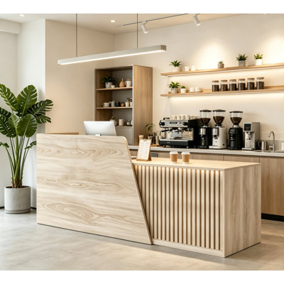 Comptoir de réception moderne moderne avec éclairage à DEL, tiroirs de rangement verrouillables et poste de travail pour hall d'entrée
