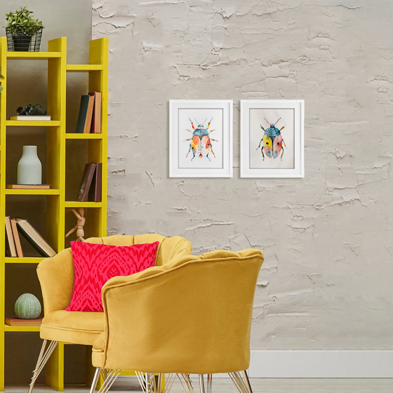 «Colorful Boho Beetles», ensemble de 2 impressions encadrées sous verre, design par Kim Allen, H 16 po x l 13 po