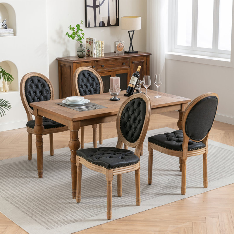 Ensemble de 4 chaises de salle à manger en bois massif de style français, 4, Noir