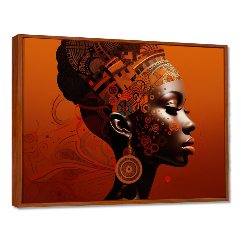 Portrait géométrique contemporain déesse nubienne IV - femme afro-américaine, art mural, Cadre flottant brun