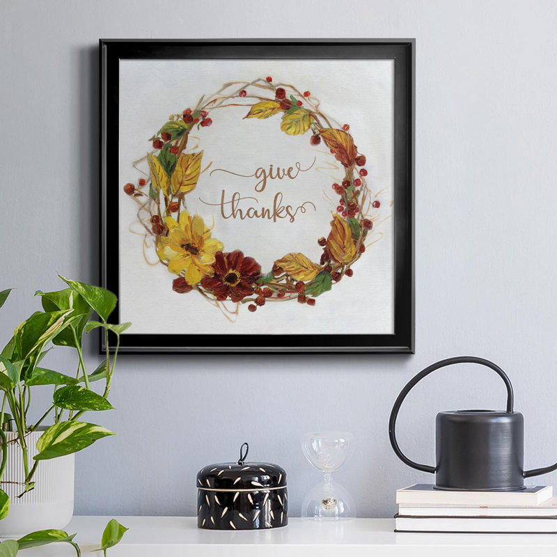 Offrez une couronne de récolte - Peinture sur toile encadrée, H 30,5 po x l 30,5 po x P 1,5 po, Noir