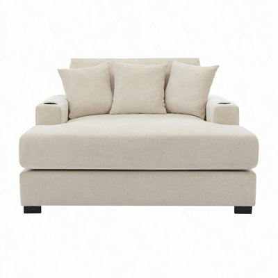 55" Oversized Chaise Lounger Style Sofa Couch ,with Pillows, Charge Station & Cup Holders, Chenille Fabric