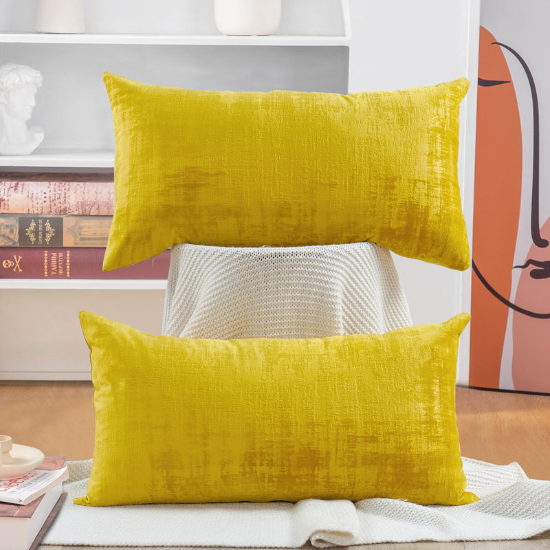 Housse de coussin rectangulaire en velours texturé, Soufre