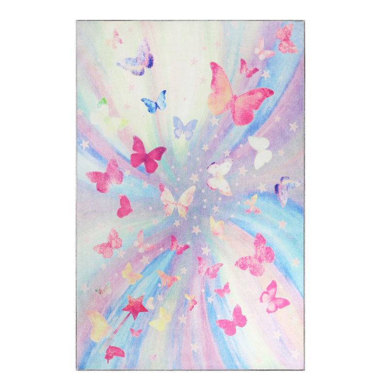 Hempel Colorful Butterfly Kids Playroom 100% Polyester Indoor Area Rug, Rectangle 5' x 7'6"