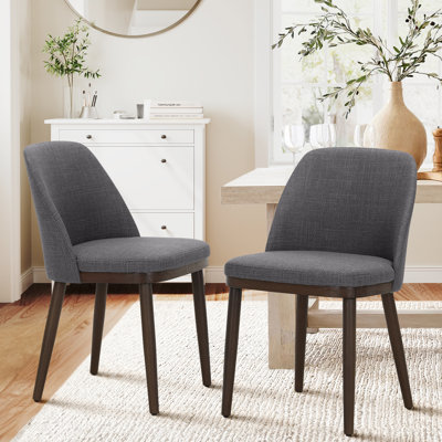 Chaise rembourrée moderne en tissu compact avec pieds en bois massif, dossier ergonomique incurvé, assemblage facile