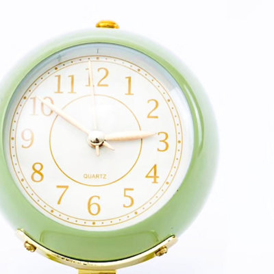Small Round Clock Circular Base Mute Corrosion Resistance Quartz Bedside Alarm with Night Light for Bedroom School Olive Green