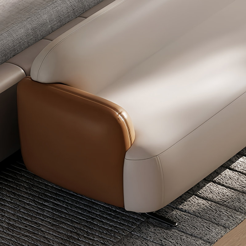 Banc rembourré en cuir Venitta, H 23,22 po x l 47,24 po x P 21,65 po, Blanc cassé / brun