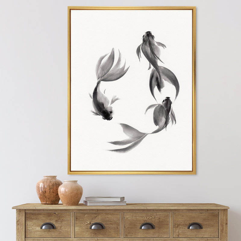 " Monochrome Vintage Fish III " Painting Print, Gold Framed Canvas, 32" H x 24" W x 1" D