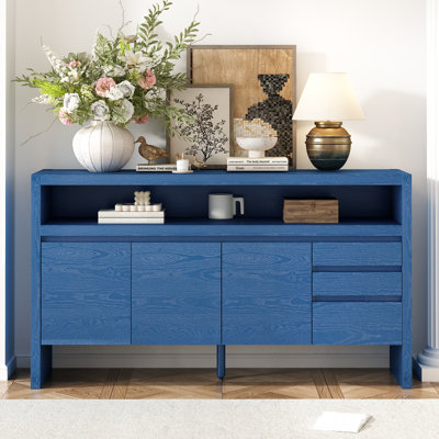 60" Modern Ash Veneer Sideboard with 3 Doors, 3 Drawers & Semi-Open Shelf