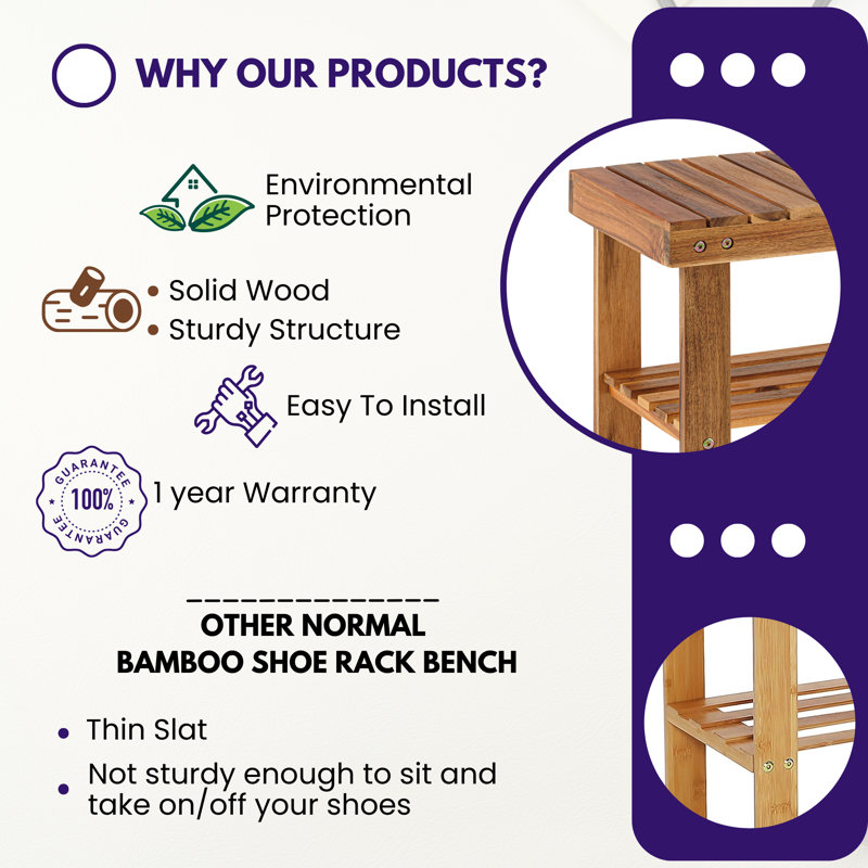 Banc de rangement pour 10 paires de chaussures, Brun