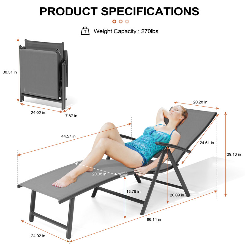 Cllgone 45" Long Reclining Steamer, Brown/Gray